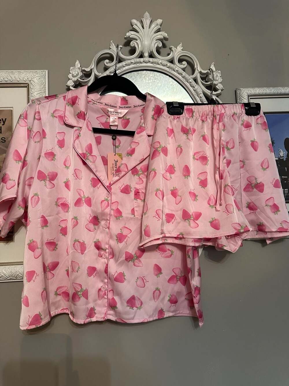Juicy Couture 2-Piece Strawberry Print Short Sleeve Button-Down Pajama Set